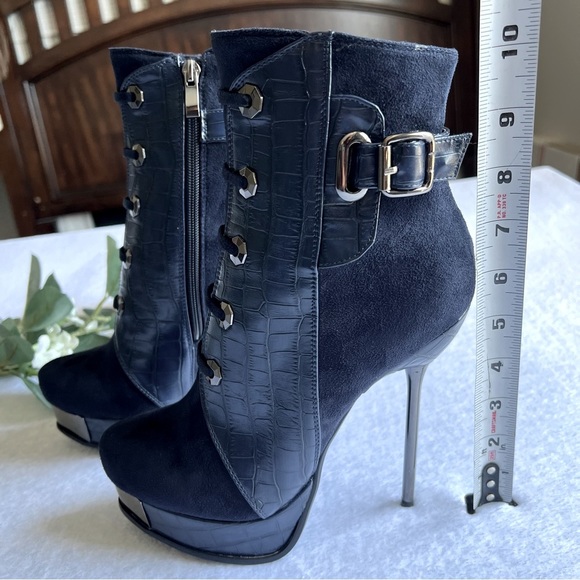 Women’s Sz 9 Navy Blue Platform Super High Heels Ankle Boots - Picture 8 of 10